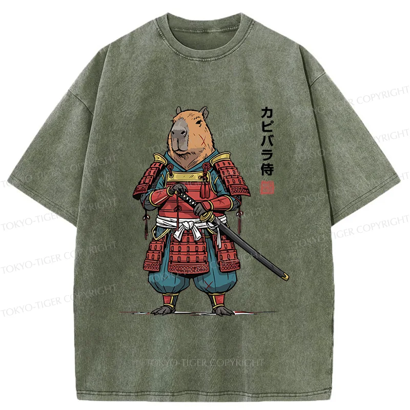 Tokyo-Tiger Capybara Samurai Washed T-Shirt