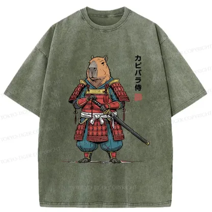 Tokyo-Tiger Capybara Samurai Washed T-Shirt