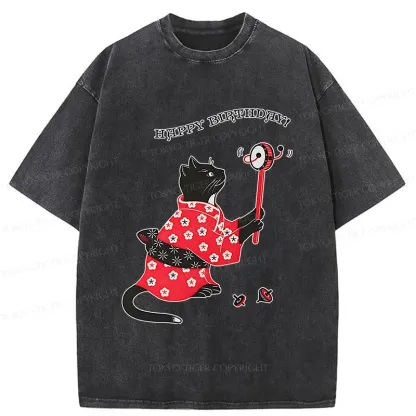 Tokyo-Tiger Birthday Cat Washed T-Shirt