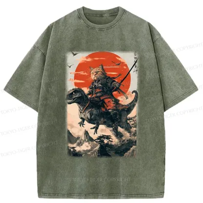 Tokyo-Tiger Brave Cat Samurai Washed T-Shirt