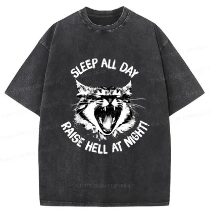 Tokyo-Tiger Cat Wreaking Havoc At Night Washed T-Shirt