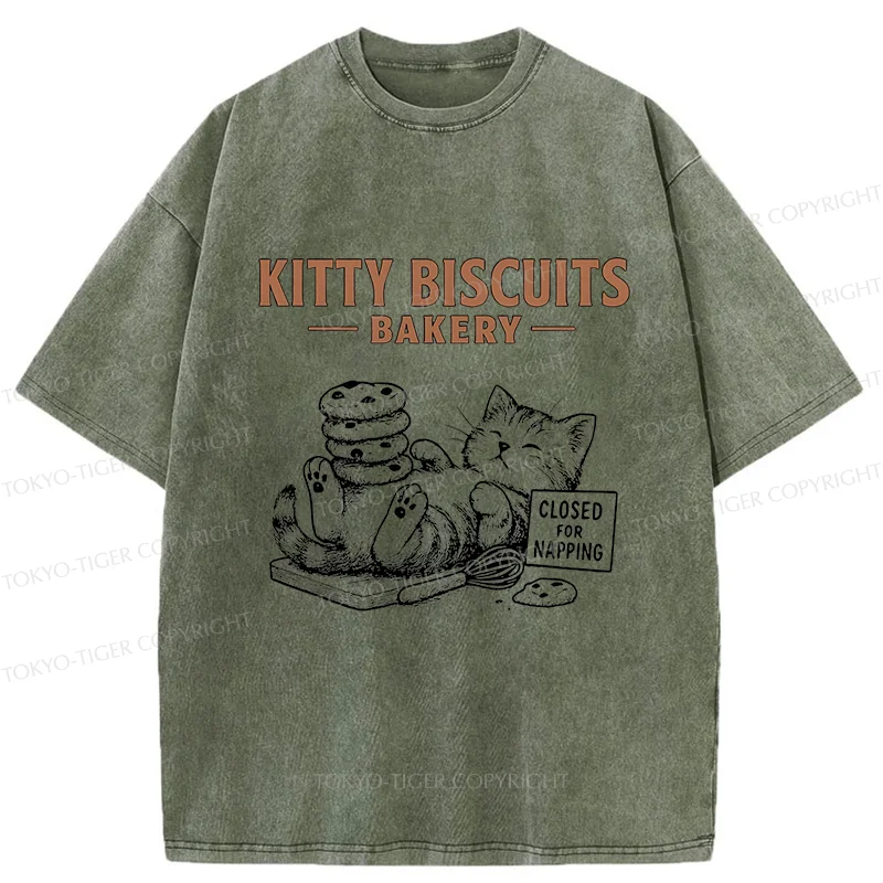 Tokyo-Tiger Cat Bakery Funny Washed T-Shirt
