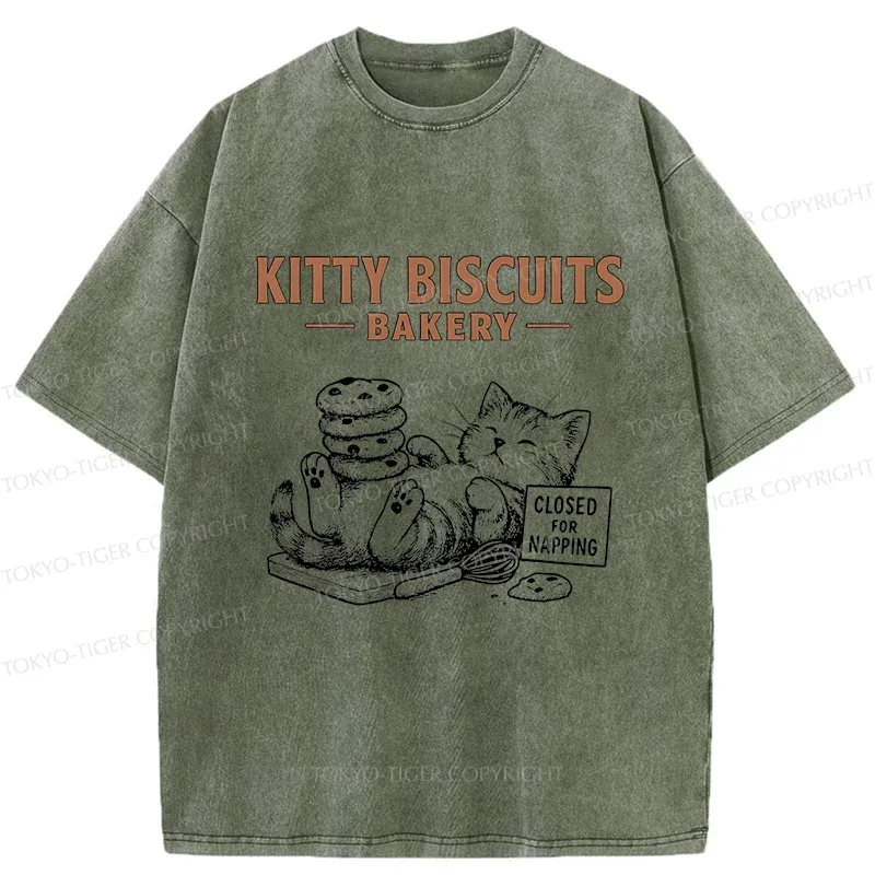 Tokyo-Tiger Cat Bakery Funny Washed T-Shirt Sale