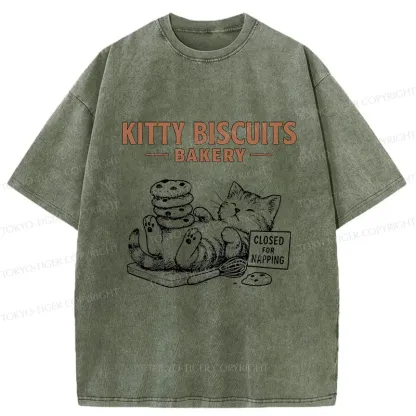 Tokyo-Tiger Cat Bakery Funny Washed T-Shirt