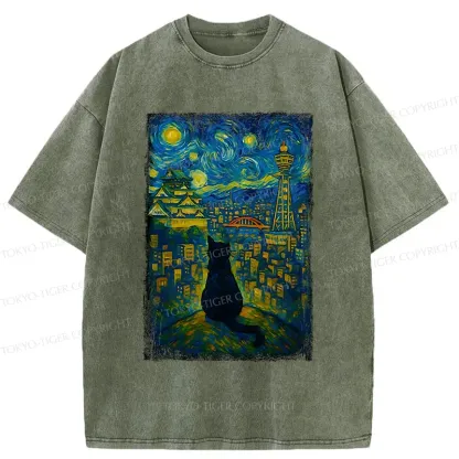 Tokyo-Tiger Cats In The City Of Osaka Washed T-Shirt