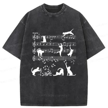 Tokyo-Tiger Cat Playing With Sheet Music Washed T-Shirt
