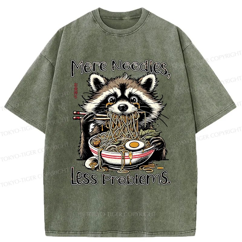 Tokyo-Tiger Raccoon Eating Delicious Ramen Washed T-Shirt