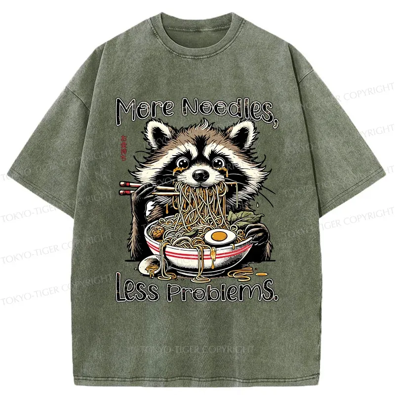 Tokyo-Tiger Raccoon Eating Delicious Ramen Washed T-Shirt