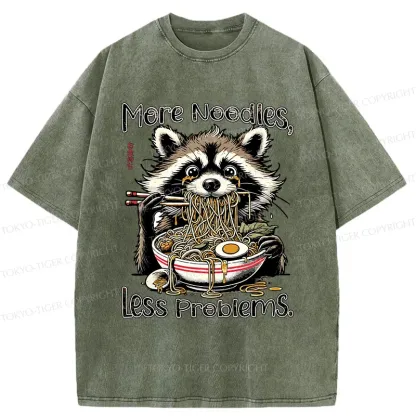 Tokyo-Tiger Raccoon Eating Delicious Ramen Washed T-Shirt