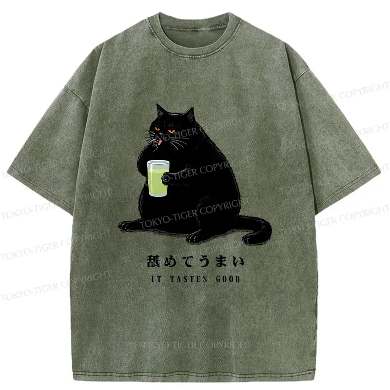 Tokyo-Tiger Cat Tasting Matcha Washed T-Shirt Sale