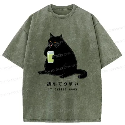 Tokyo-Tiger Cat Tasting Matcha Washed T-Shirt