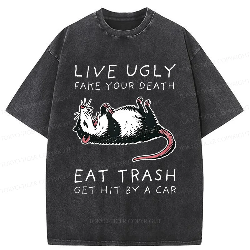 Tokyo-Tiger Possum Playing Dead Funny Washed T-Shirt