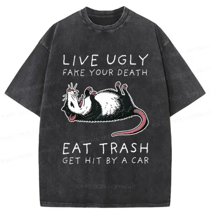 Tokyo-Tiger Possum Playing Dead Funny Washed T-Shirt