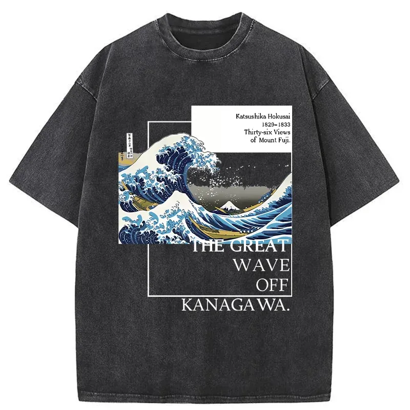 Tokyo-Tiger Japanese Ukiyoe Waves Washed T-Shirt