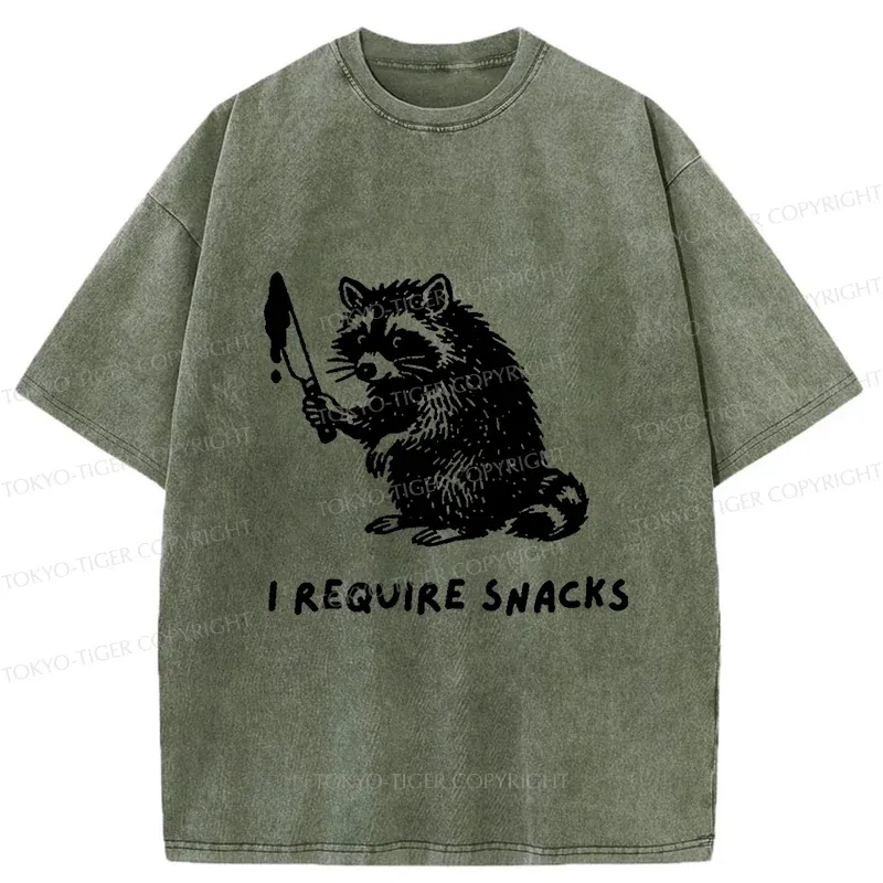 Tokyo-Tiger Raccoons Need Snacks Funny Washed T-Shirt