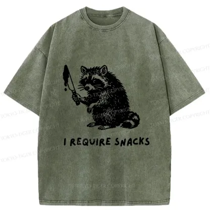 Tokyo-Tiger Raccoons Need Snacks Funny Washed T-Shirt