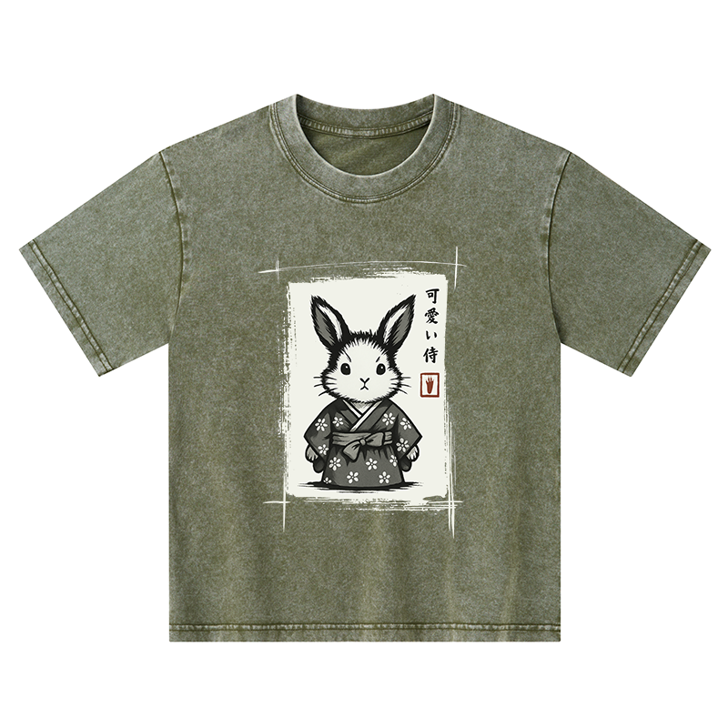 Tokyo-Tiger Woodcut Bunny Kids Washed T-Shirt