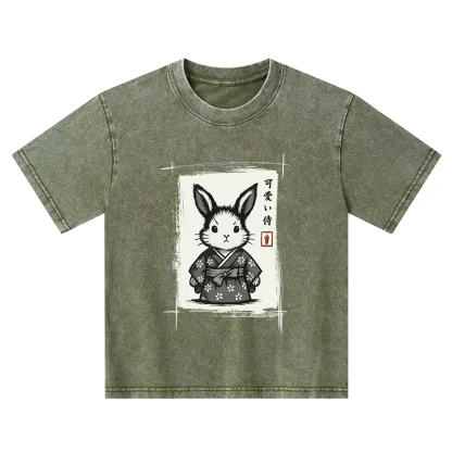 Tokyo-Tiger Woodcut Bunny Kids Washed T-Shirt