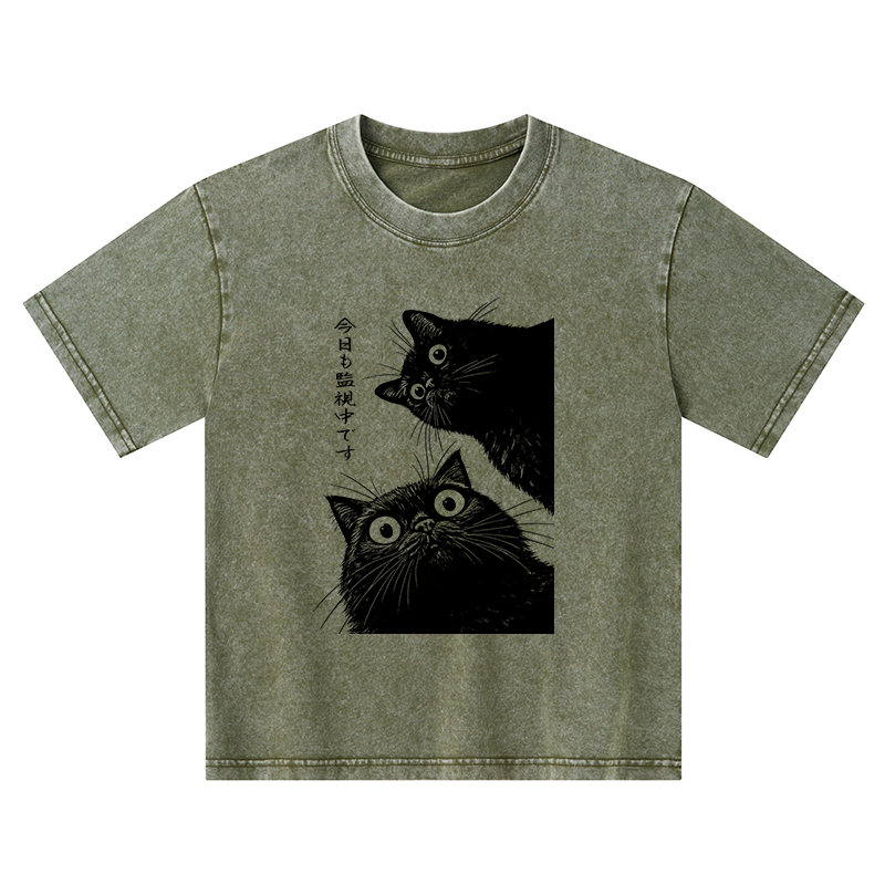 Tokyo-Tiger The Cat Is Watching Today Kids Washed T-Shirt
