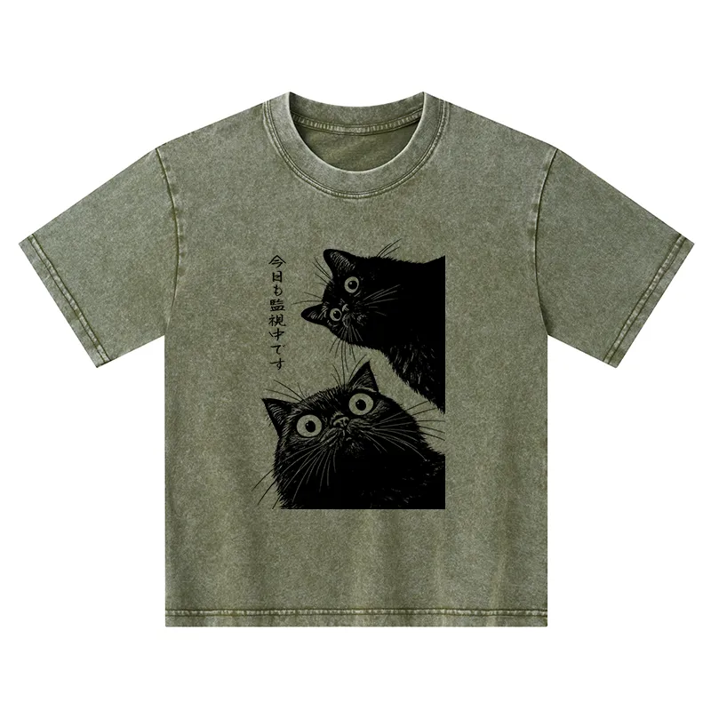 Tokyo-Tiger The Cat Is Watching Today Kids Washed T-Shirt