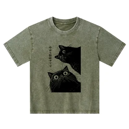 Tokyo-Tiger The Cat Is Watching Today Kids Washed T-Shirt