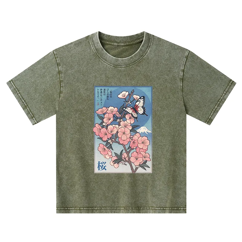 Tokyo-Tiger Ukiyoe Japanese Cherry blossoms Poster Kids Washed T-Shirt