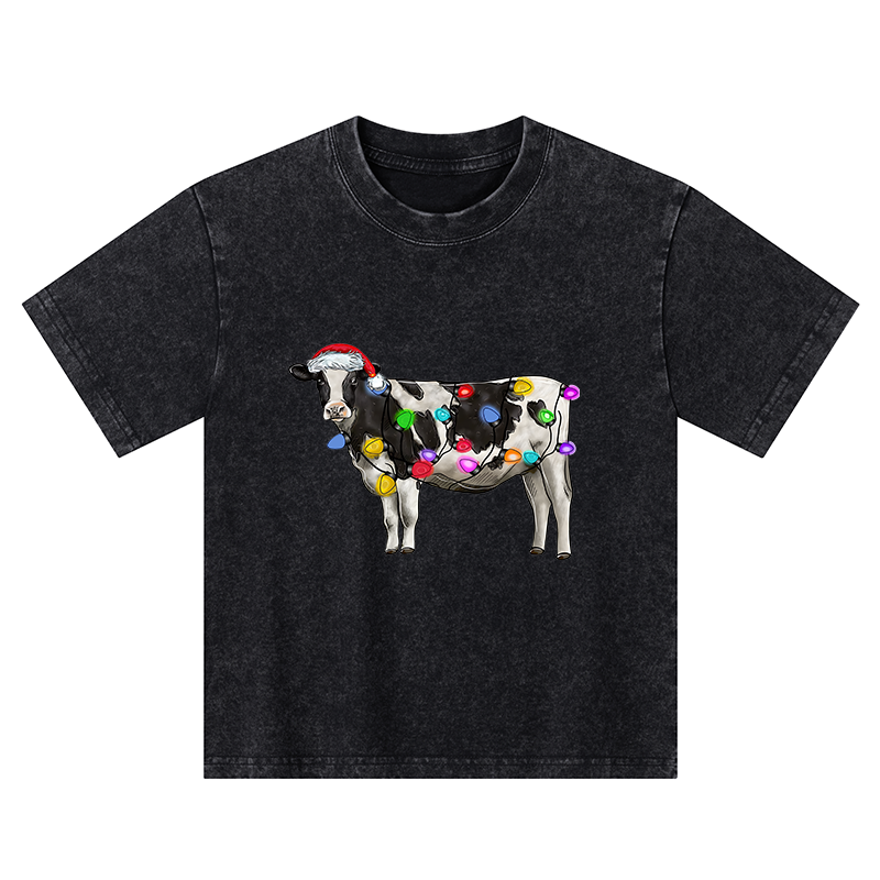 Tokyo-Tiger Christmas Cow Kids Washed T-Shirt