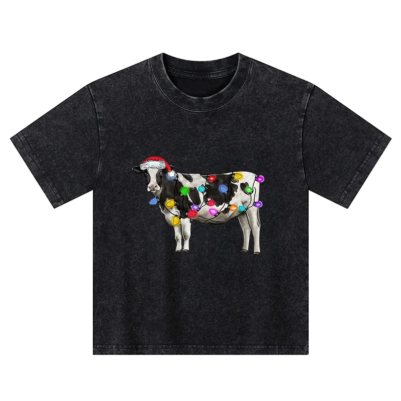 Tokyo-Tiger Christmas Cow Kids Washed T-Shirt