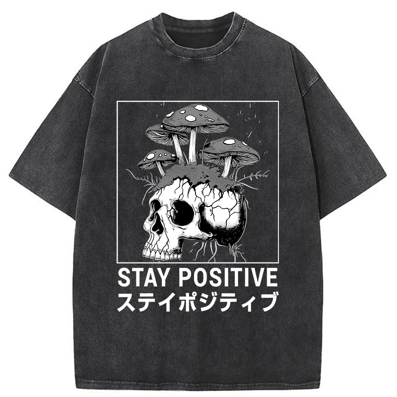 Tokyo-Tiger Stay Positive Funny Washed T-Shirt