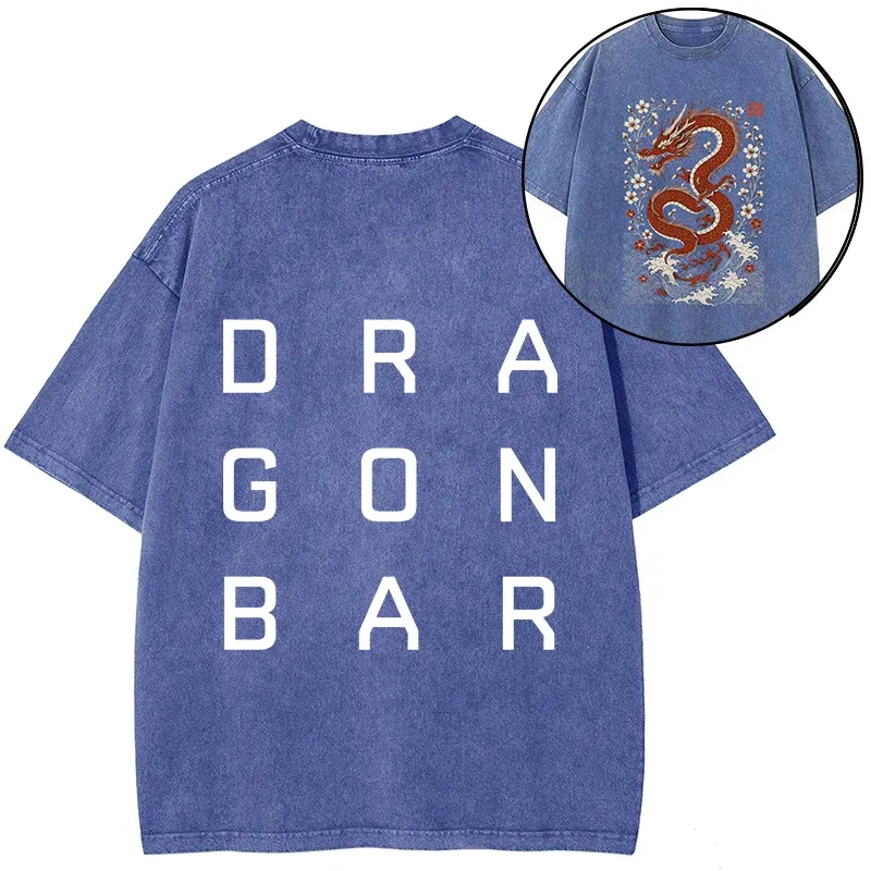 Tokyo-Tiger Japanese Red Dragon Front Back Washed T-Shirt