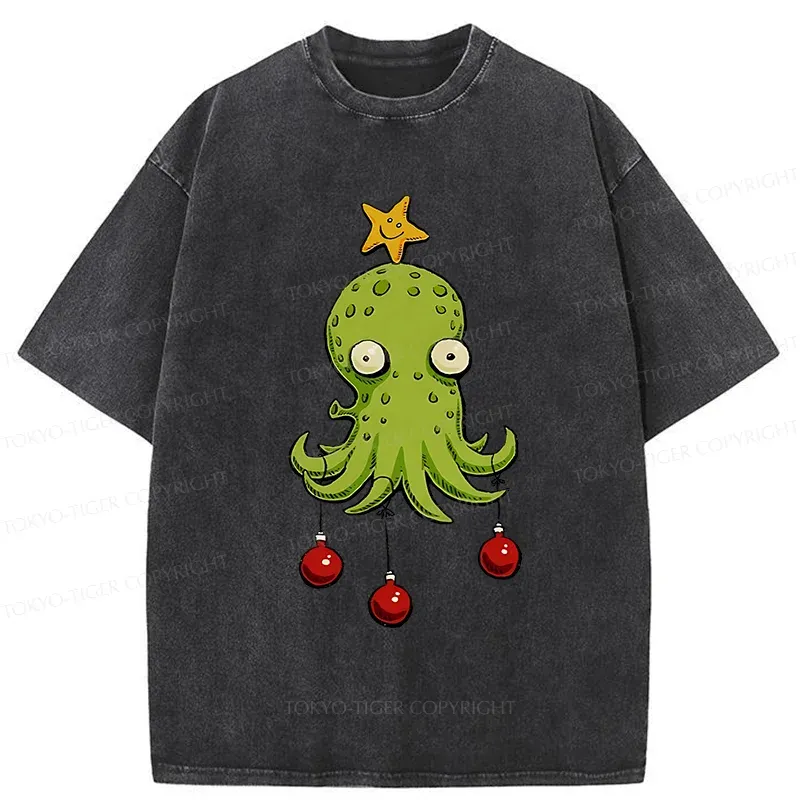 Tokyo-Tiger Christmas Tree Octopus Washed T-Shirt