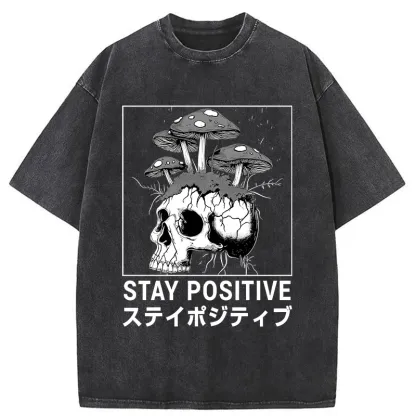 Tokyo-Tiger Stay Positive Funny Washed T-Shirt