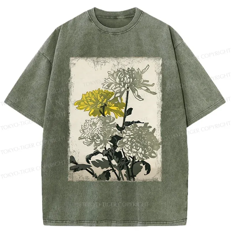 Tokyo-Tiger Japanese Chrysanthemum Washed T-Shirt Sale