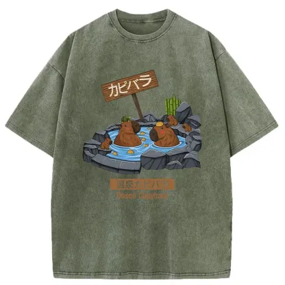 Tokyo-Tiger Onsen Capybara Washed T-Shirt