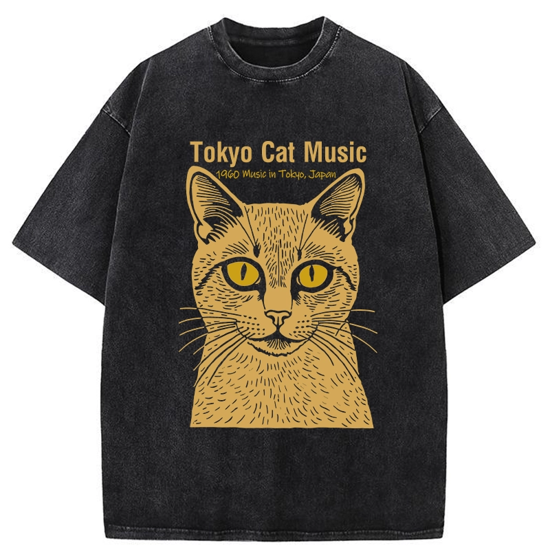 Tokyo-Tiger Tokyo Cat Music Washed T-Shirt