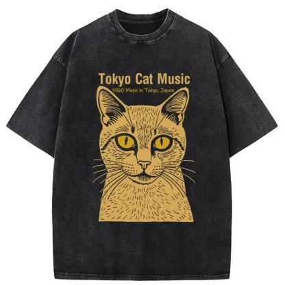 Tokyo-Tiger Tokyo Cat Music Washed T-Shirt