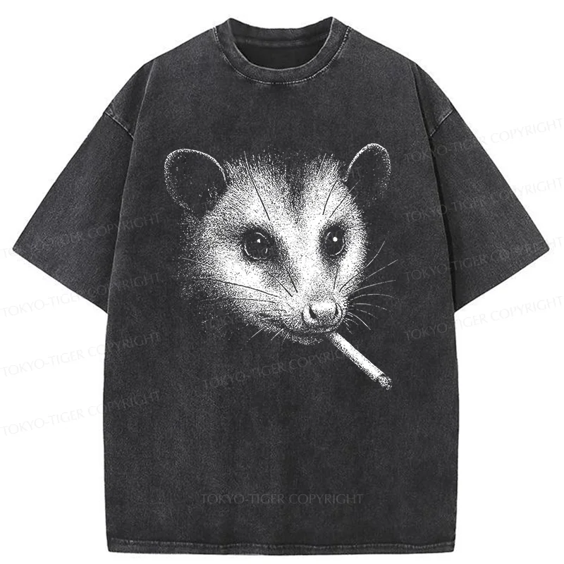Tokyo-Tiger Possum Smoking Washed T-Shirt