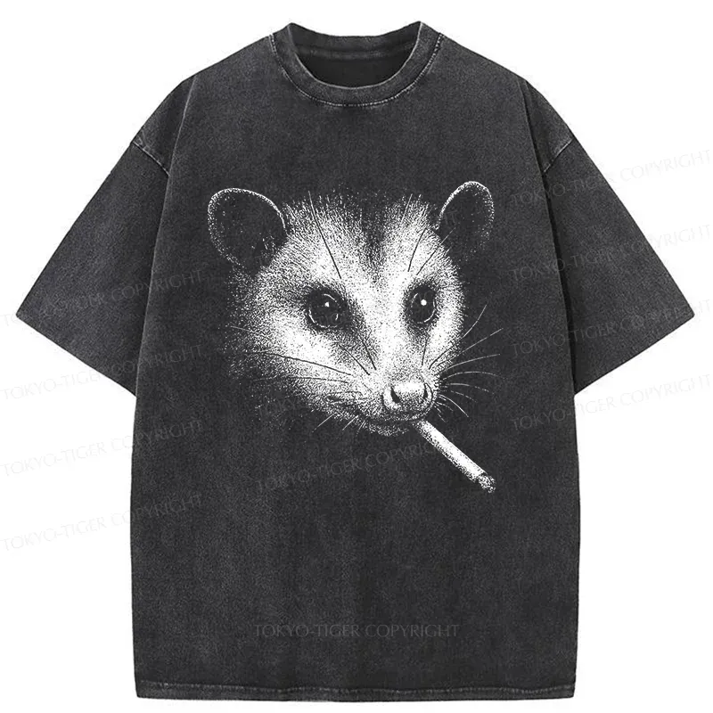 Tokyo-Tiger Possum Smoking Washed T-Shirt Sale