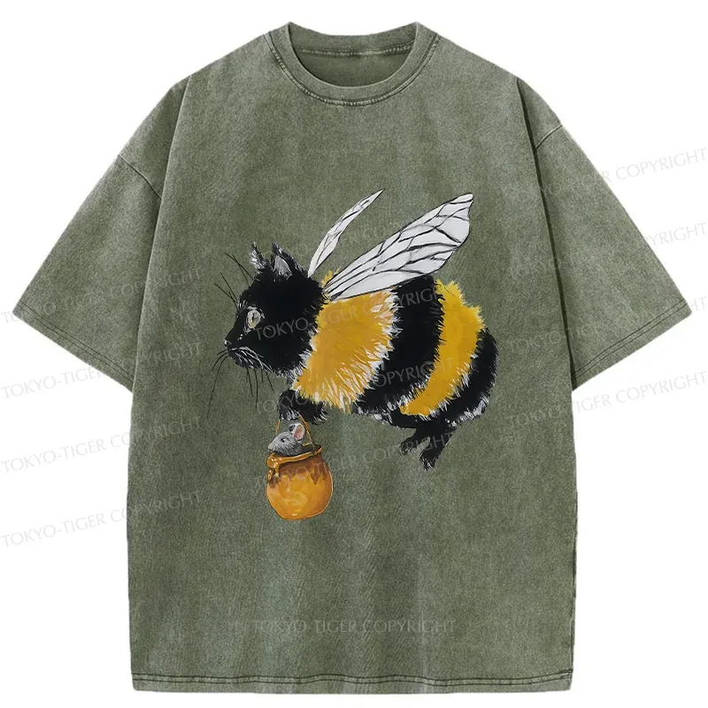 Tokyo-Tiger Catbee Funny Washed T-Shirt