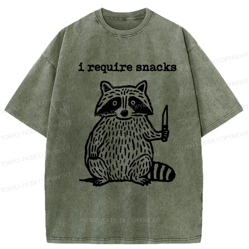 Tokyo-Tiger Silly Raccoon Needs Snacks Washed T-Shirt