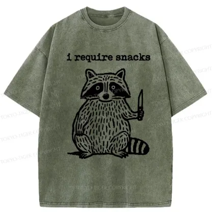 Tokyo-Tiger Silly Raccoon Needs Snacks Washed T-Shirt