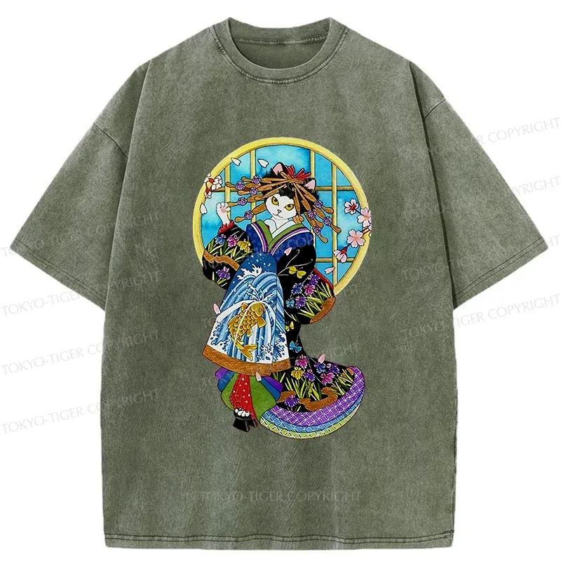 Tokyo-Tiger Geisha Cat Washed T-Shirt