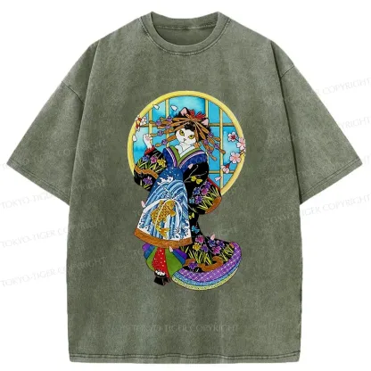 Tokyo-Tiger Geisha Cat Washed T-Shirt