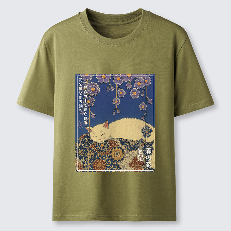 Tokyo-Tiger Ukiyoe Wisteria Flowers and Cats Classic T-Shirt
