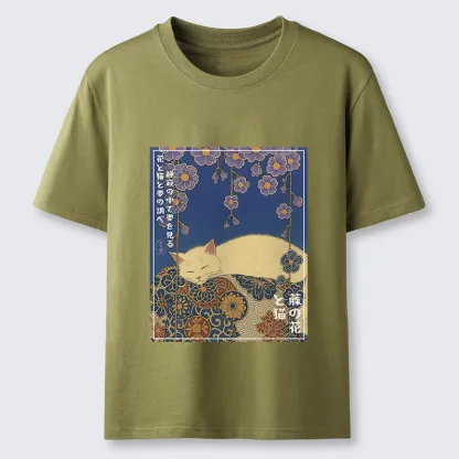 Tokyo-Tiger Ukiyoe Wisteria Flowers and Cats Classic T-Shirt
