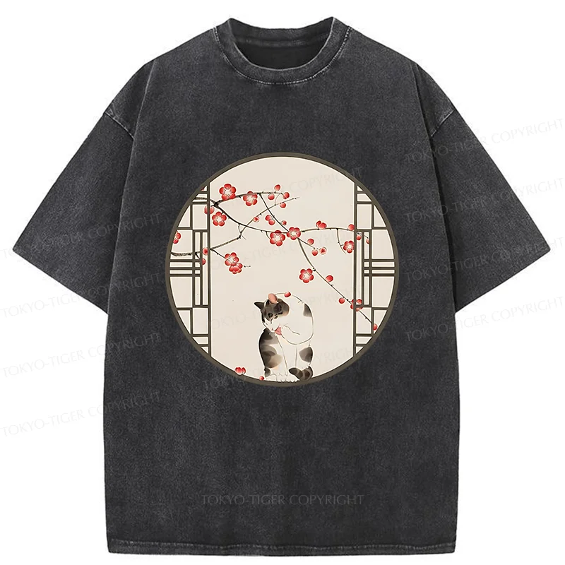 Tokyo-Tiger Beautiful View Outside The Window Washed T-Shirt