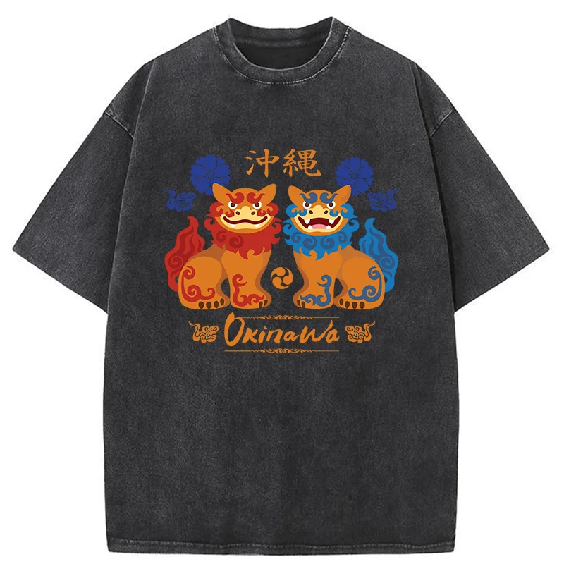 Tokyo-Tiger Okinawa Characteristic Stone Lion Washed T-Shirt