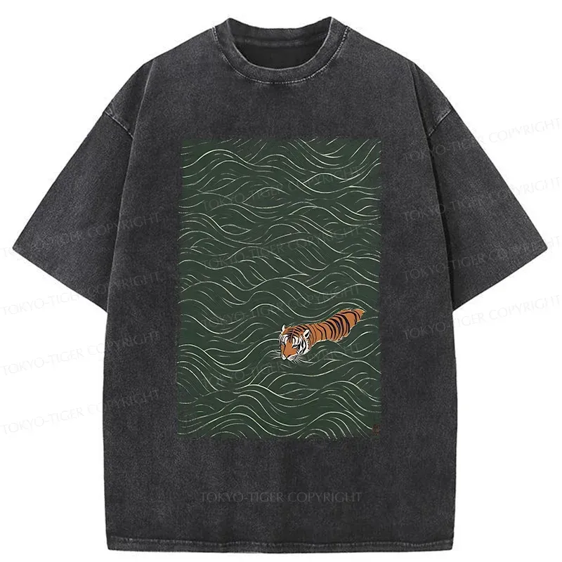 Tokyo-Tiger Tiger In The Grass Washed T-Shirt