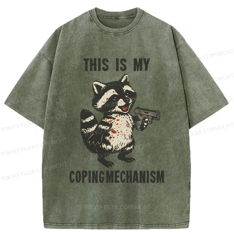 Tokyo-Tiger Raccoon Coping Mechanism Washed T-Shirt