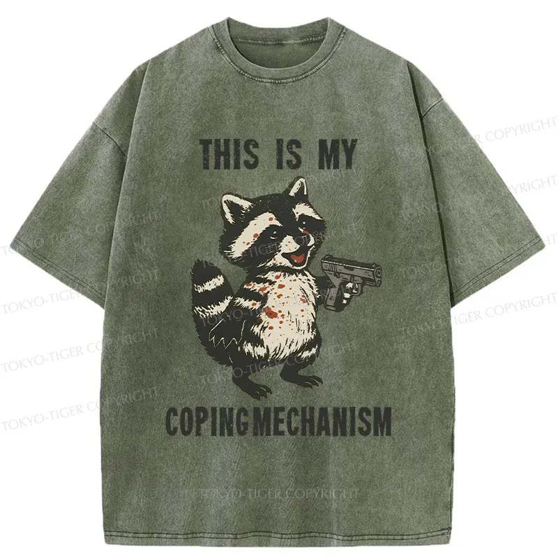 Tokyo-Tiger Raccoon Coping Mechanism Washed T-Shirt Sale